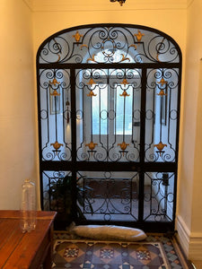 1920s Glazed Ornate Iron Entrance Archway With Door Handmade Real Quality 1920s Glazed Ornate Iron Entrance Archway With Door Handmade Real Quality