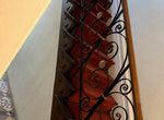 Antique Ornate Hand Made Wrought Iron Banister With Oak Handrail