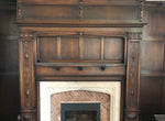 RECLAIMED ANTIQUE OAK ARCHWAY,PANELLING AND FIREPLACE CARVED LIONS HEAD CENTRE PIECE