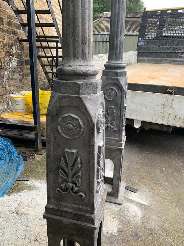 Victorian Decorative Cast Iron Lamp Posts Dated 1848 With Yorkshire Rose