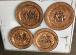 Vintage Copper Wall Plates Embossed Picture Set of 4