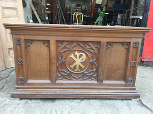 LARGE ANTIQUE CARVED OAK CHURCH ALTER TABLE CHAPEL FURNITURE