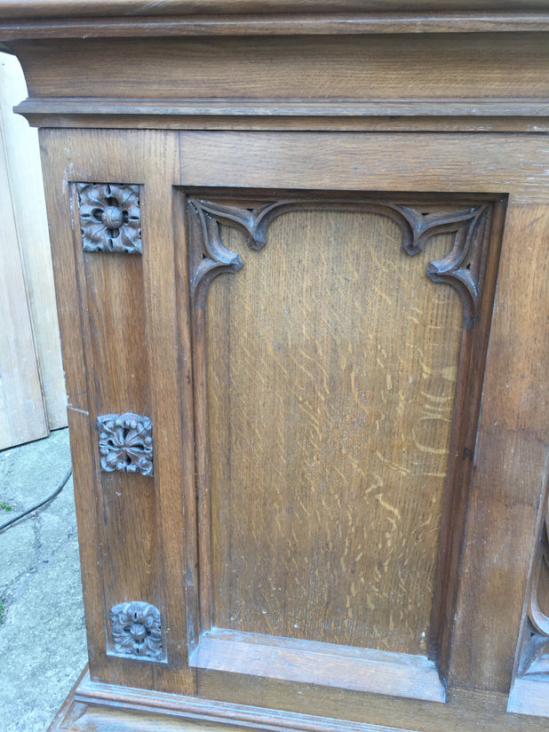 LARGE ANTIQUE CARVED OAK CHURCH ALTER TABLE CHAPEL FURNITURE