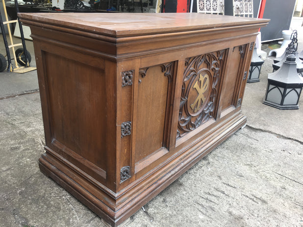 LARGE ANTIQUE CARVED OAK CHURCH ALTER TABLE CHAPEL FURNITURE