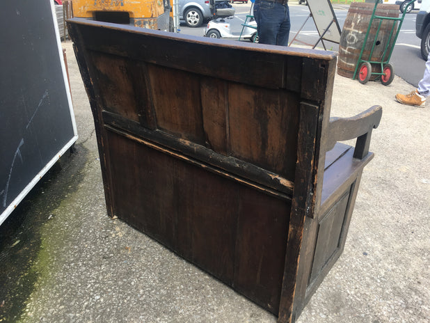 Antique Carved Oak Settle Hall Seat Monks Bench Needs Restoration