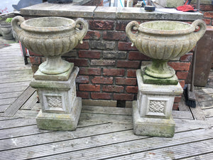 Pair Of Reconstituted Stone Urns