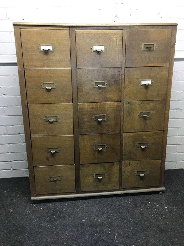 Vintage Oak 15-Drawer Filing Cabinet/ Haberdashery Cabinet