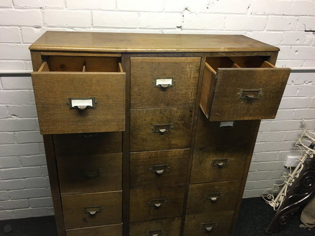 Vintage Oak 15-Drawer Filing Cabinet/ Haberdashery Cabinet