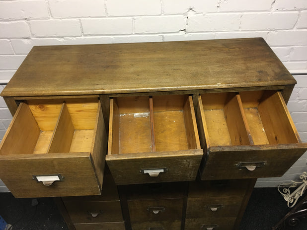 Vintage Oak 15 Drawer Filing Cabinet Haberdashery Cabinet