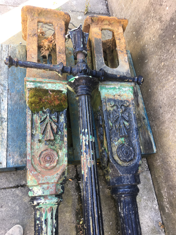 Victorian Decorative Cast Iron Lamp Posts Dated 1848 With Yorkshire Rose